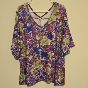 Sew In Love Multicolor Floral V-Neck Blouse